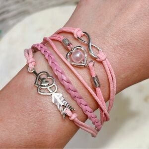 Pink silver 💕 heart pearl infinity adjustable 7” to 8” bracelet love